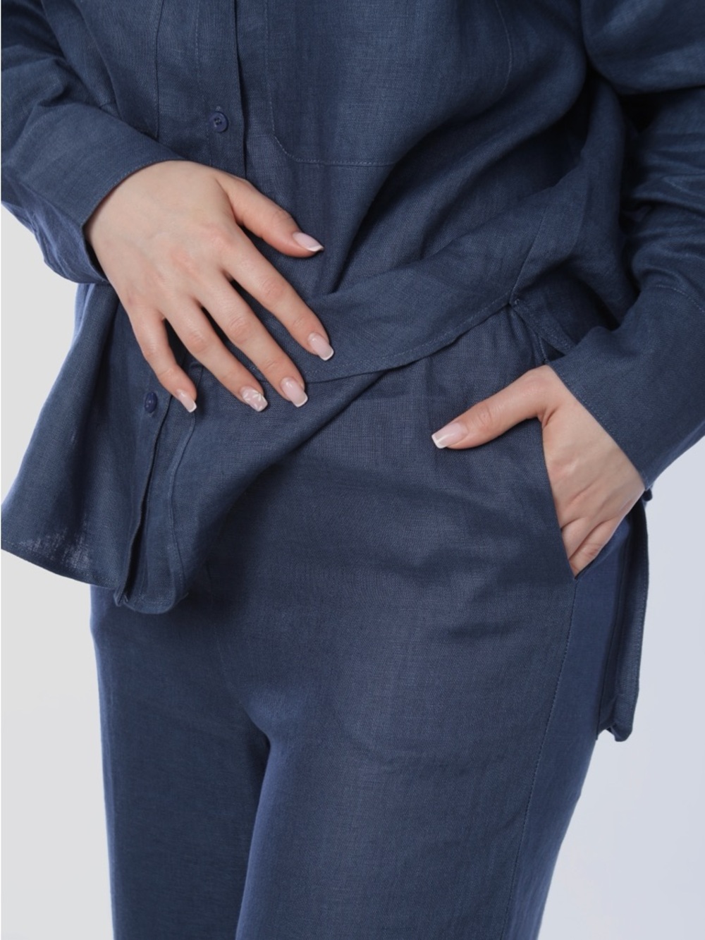 Women’s Navy Wide-Leg 100% Linen Pants